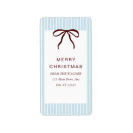 Classic Stripes Red Bow Merry Christmas Adressaufkleber