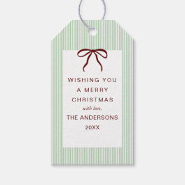 Classic Stripes Red Bow Merry Christmas Geschenkanhänger