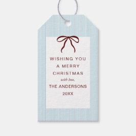 Classic Stripes Red Bow Merry Christmas Geschenkanhänger