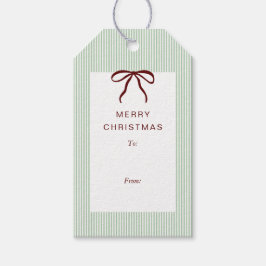 Classic Stripes Red Bow Merry Christmas Geschenkanhänger