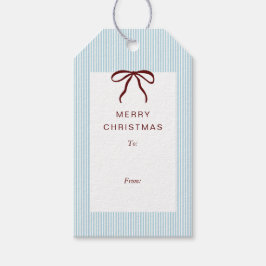 Classic Stripes Red Bow Merry Christmas Geschenkanhänger