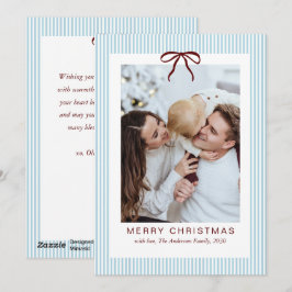 Classic Stripes Red Bow Merry Christmas Photo  Feiertagskarte
