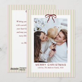 Classic Stripes Red Bow Merry Christmas Photo  Feiertagskarte