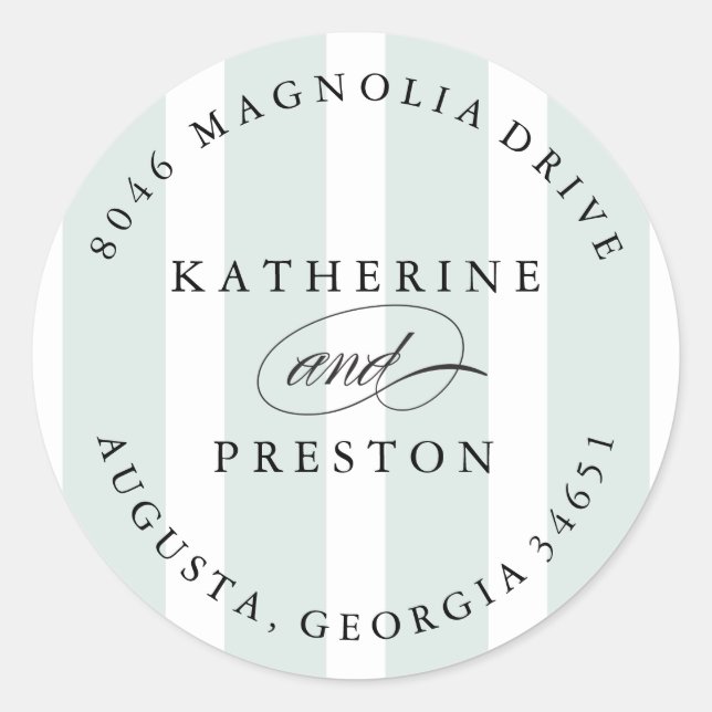 Classic Stripes Wedding Monogram Address Label Runder Aufkleber (Vorderseite)