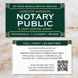 Classic Style Mobile Notary Public ID Green Gold Visitenkarte