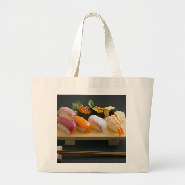 Classic Sushi Platter on Wooden Board Tote Jumbo Stoffbeutel (Vorne)
