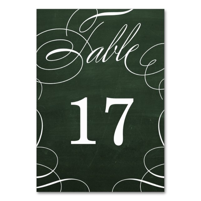 Classic Swash Chalkboard Wedding Tischnummer Card (Vorderseite)