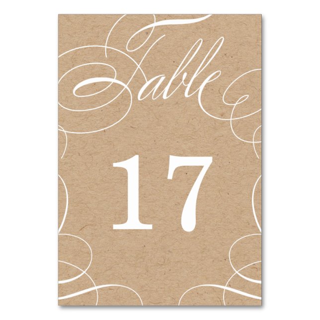 Classic Swash Imitats Kraft Wedding Tischnummer Ca (Vorderseite)