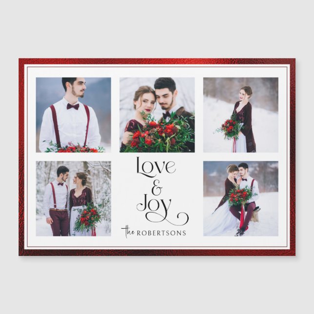Classic Tailored Liebe & Joy Typografy 5-Foto Magnetkarte (Vorderseite)