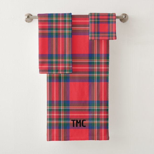 Classic Tartan Karierte Weihnachtsinitials Preppy Badhandtuch Set (Insitu)