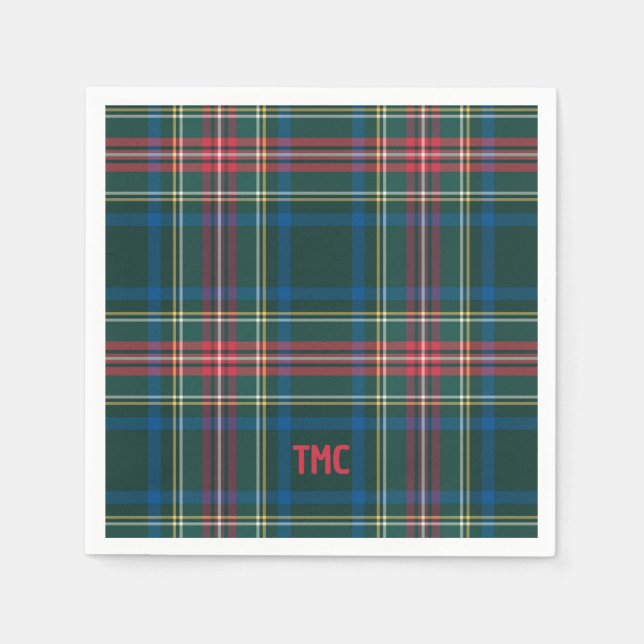 Classic Tartan Karierte Weihnachtsinitials Preppy Serviette (Vorderseite)