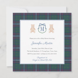 Classic Tartan Teddy Bear Winter Baby Boy Shower Einladung