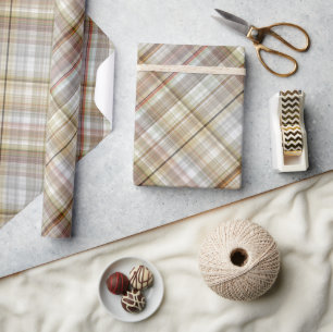 Classic Taupe Beige Brown Gray White Gingham Geschenkpapier