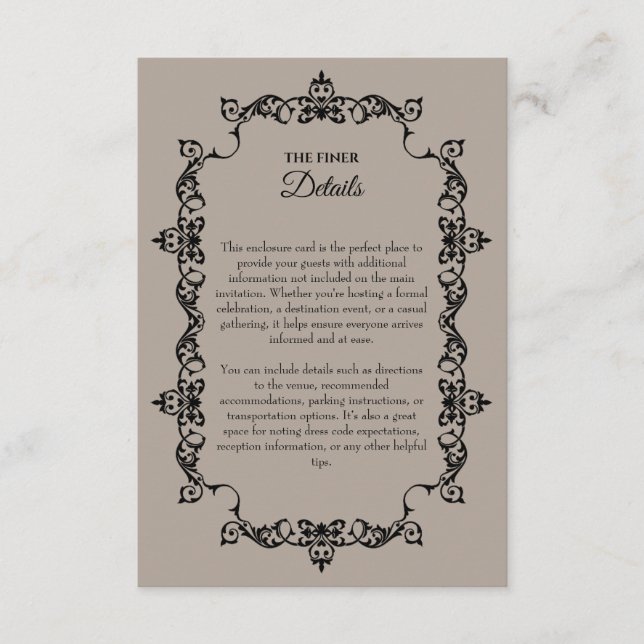 Classic Taupe Linen Brown Ornately Framed Wedding Begleitkarte (Vorderseite)