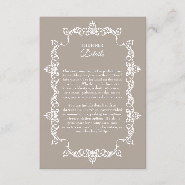 Classic Taupe Linen Brown Ornately Framed Wedding Begleitkarte (Vorderseite)