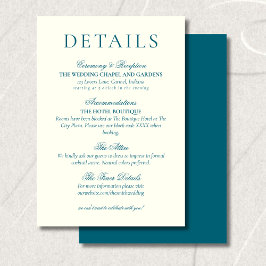 Classic Teal Blue Minimalist Wedding Details Begleitkarte