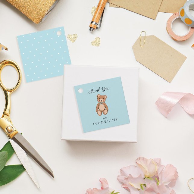 Classic Teddy Bear Blue Baby Dusche Geschenkanhänger (Von Creator hochgeladen)