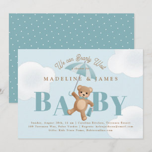Classic Teddy Bear Blue Bearly Wait Baby Dusche Einladung