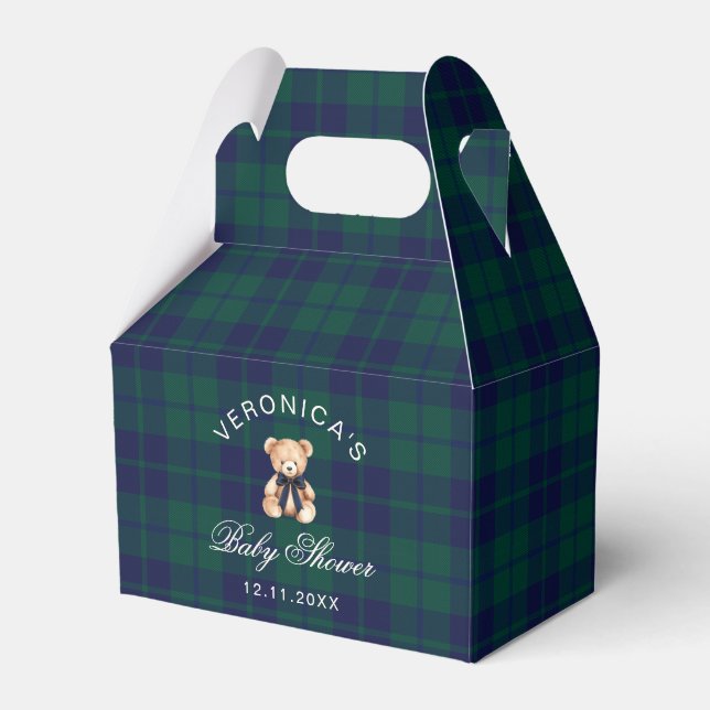 Classic Teddy Bear Navy Plaid Baby Shower Geschenkschachtel (Vorderseite)