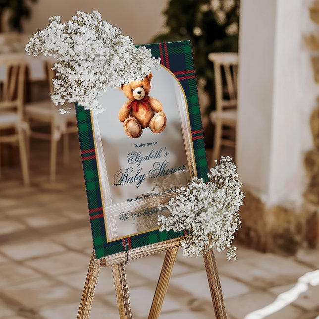 Classic Teddy Bear Preppy Baby Shower Welcome (Classic Teddy Bear Preppy Baby Shower Welcome Acrylic Sign)