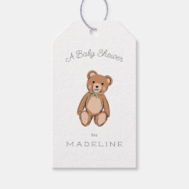 Classic Teddy Bear Sage Green Baby Dusche Geschenkanhänger