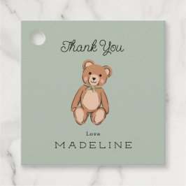 Classic Teddy Bear Sage Green Baby Dusche Geschenkanhänger