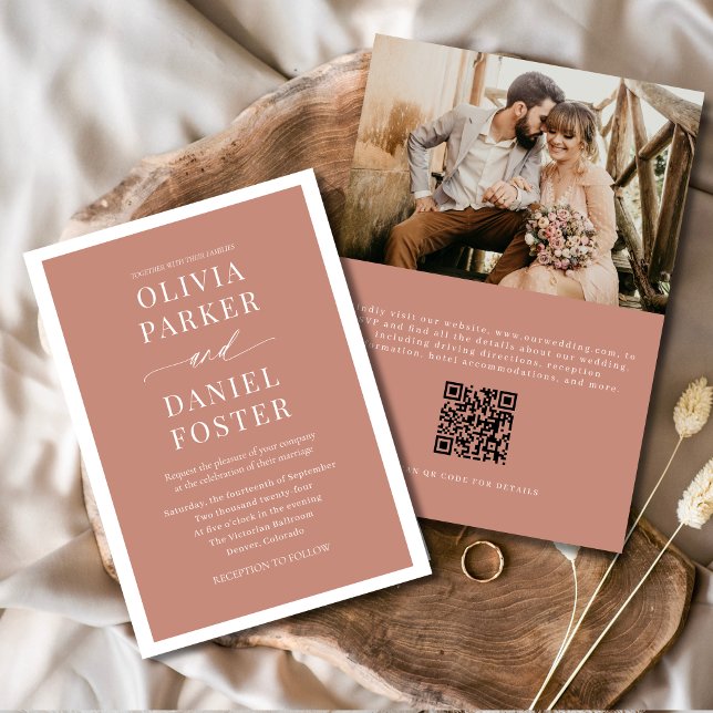 Classic Terracotta Boho QR Code Foto Wedding Einladung (Von Creator hochgeladen)