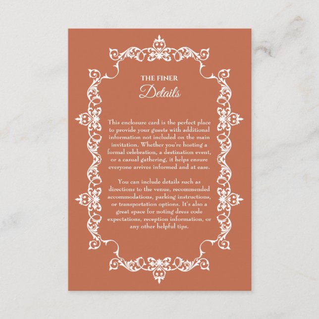Classic Terracotta Clay Ornately Framed Wedding Begleitkarte (Vorderseite)