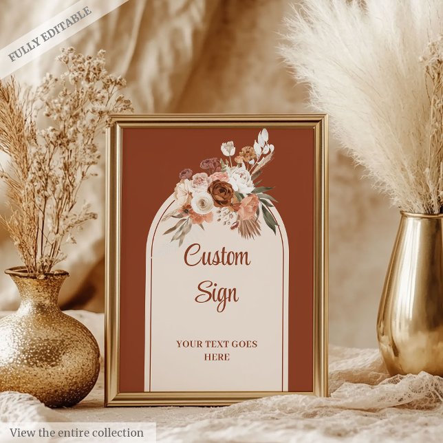 Classic Terracotta Pampas Sage Boho Arch Wedding Poster (Classic Terracotta Pampas Sage Boho Arch Wedding Sign)