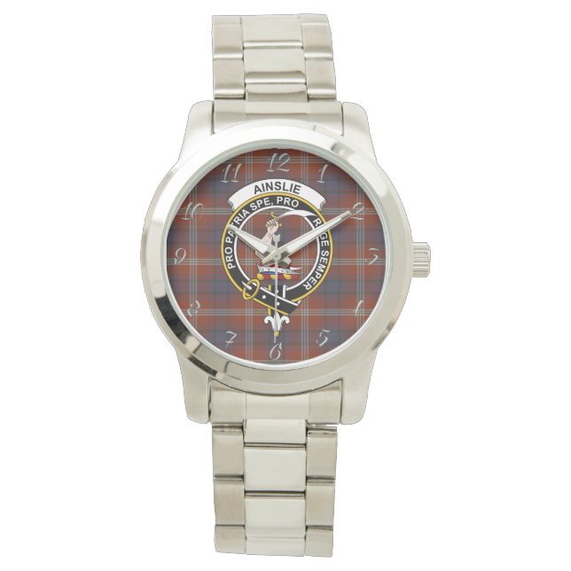 Classic Timeless Clan Ainslie Tartan Kariertes Ges Armbanduhr (Vorderseite)
