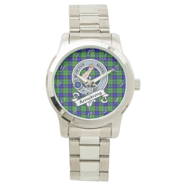 Classic Timeless Clan Armstrong Abzeichen Tartan K Armbanduhr (Vorderseite)