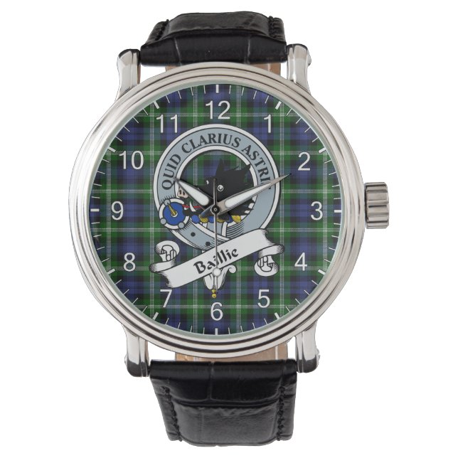 Classic Timeless Clan Baillie Abzeichen Tartan Kar Armbanduhr (Vorderseite)