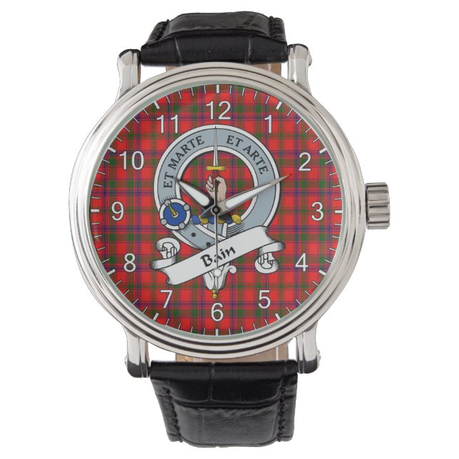Classic Timeless Clan Bain Badge Tartan Plaid Gift Armbanduhr (Vorderseite)
