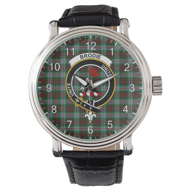 Classic Timeless Clan Brodie Tartan Abzeichen Kari Armbanduhr (Vorderseite)