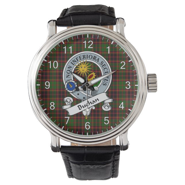 Classic Timeless Clan Buchan Abzeichen Tartan Kari Armbanduhr (Vorderseite)