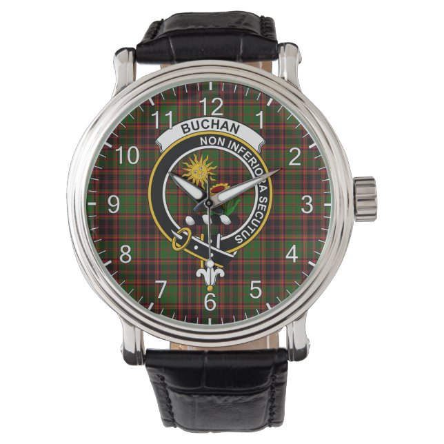 Classic Timeless Clan Buchan Tartan Abzeichen Kari Armbanduhr (Vorderseite)