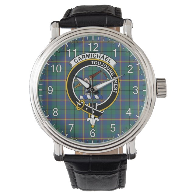 Classic Timeless Clan Carmichael Ancient Tartan Ba Armbanduhr (Vorderseite)