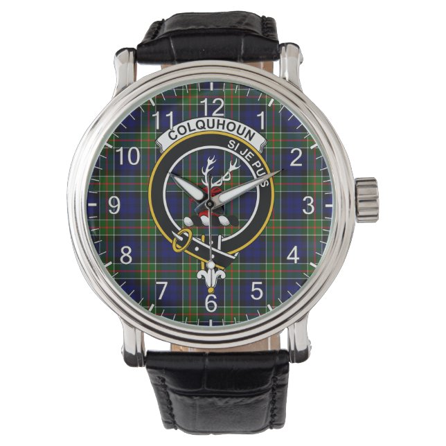 Classic Timeless Clan Colquhoun Tartan Abzeichen K Armbanduhr (Vorderseite)