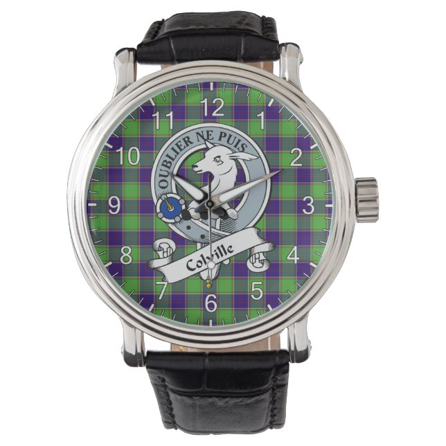 Classic Timeless Clan Colville Abzeichen Tartan Wa Armbanduhr (Vorderseite)