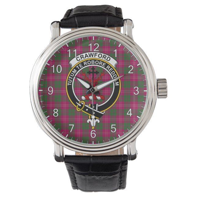 Classic Timeless Clan Crawford Modern Tartan Abzei Armbanduhr (Vorderseite)