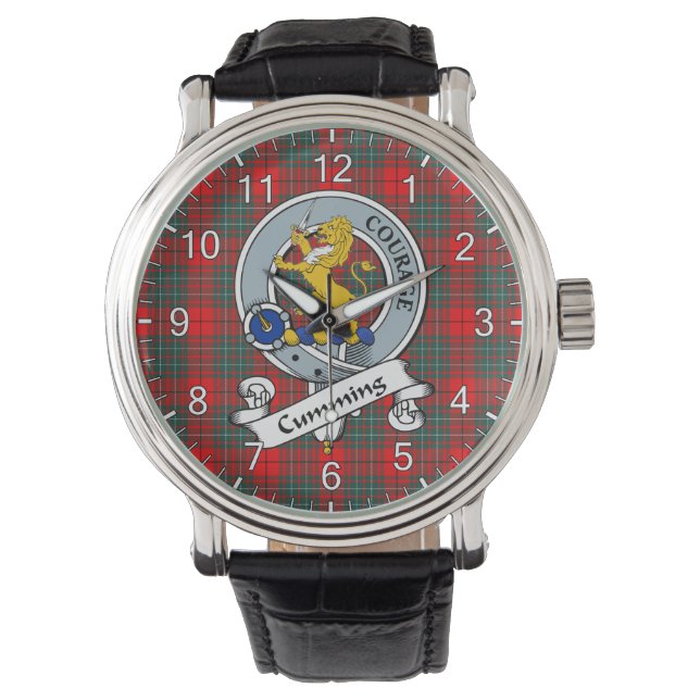 Classic Timeless Clan Cumming Abzeichen Tartan Wat Armbanduhr (Vorderseite)