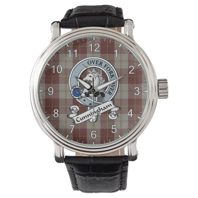 Classic Timeless Clan Cunningham Burgundy Abzeiche Armbanduhr (Vorderseite)