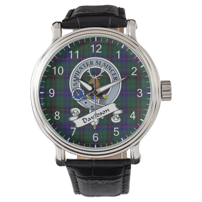 Classic Timeless Clan Davidson Abzeichen Tartan Wa Armbanduhr (Vorderseite)