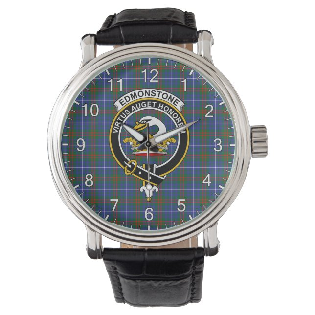 Classic Timeless Clan Edmonstone Tartan Abzeichen  Armbanduhr (Vorderseite)