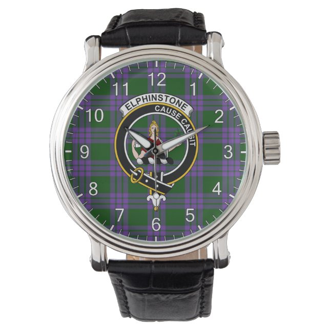 Classic Timeless Clan Elphinstone Tartan Abzeichen Armbanduhr (Vorderseite)