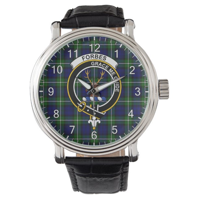 Classic Timeless Clan Forbes Tartan Abzeichen Kari Armbanduhr (Vorderseite)