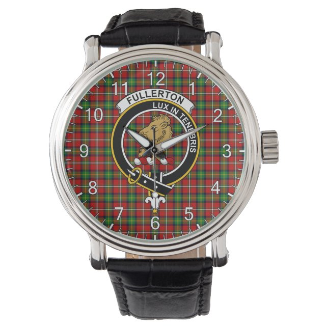 Classic Timeless Clan Fullerton Tartan Abzeichen K Armbanduhr (Vorderseite)