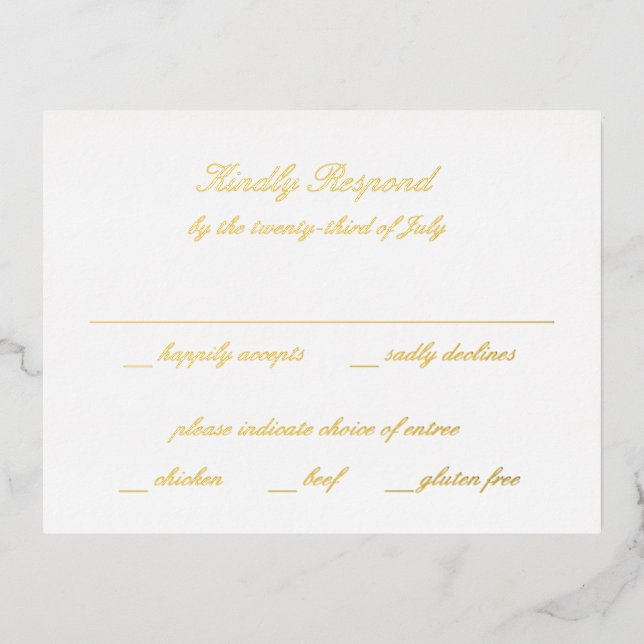 Classic Timeless Wedding RSVP Folie Einladungspostkarte (Vorderseite)