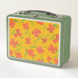 Classic Tin Lunchbox mit hellrot-orangefarbener Bl