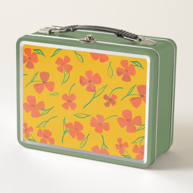 Classic Tin Lunchbox mit hellrot-orangefarbener Bl (Vorderseite)